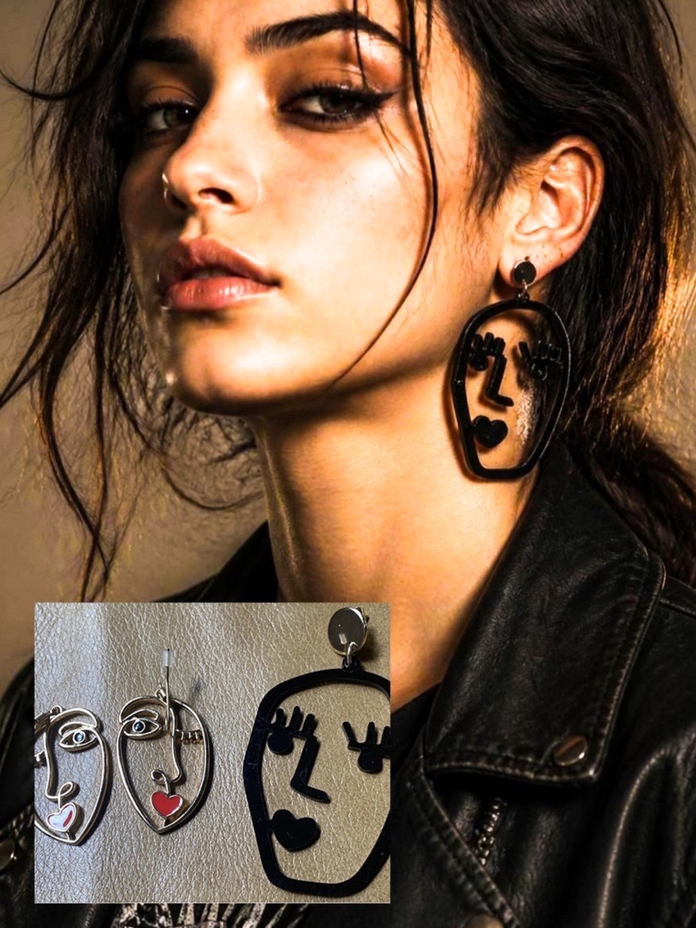 Anthropologie Picasso face earrings and H&M single Picasso face earring